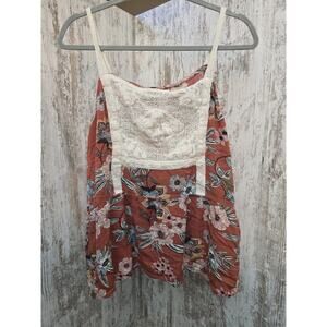 Maurice’s Brick Red Floral Lace Bib Tank Top Plus Size 2X Flowy Rayon